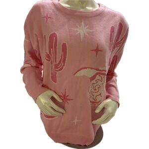 Pink Clover Pink Western‎ Cactus Stars Graphic Knit Sweater Pullover XL